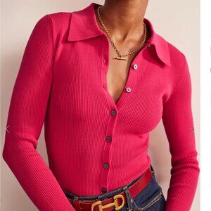 Boden Ribbed-Knit Fitted Shirt Virtual Pink S NWT